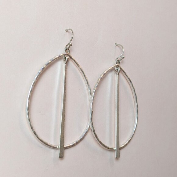 Gold OR Silver Teardrop Hammered Hoop Earrings with Metal Tassel Fishhook - Picture 8 of 8